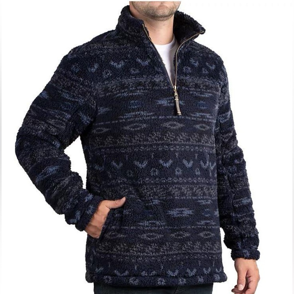 XL Alpine Sherpa Fleece Pullover Men’s X Large Blue 1/4 Zip Super Soft Pockets